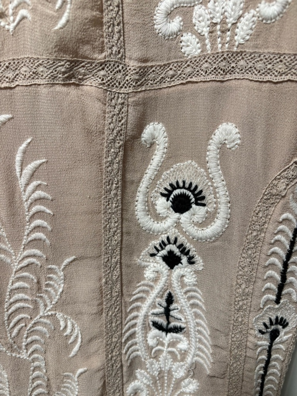 Anthropology Beige Embroidered sun dress with Black & White Accents Maeve brand - Picture 2 of 6